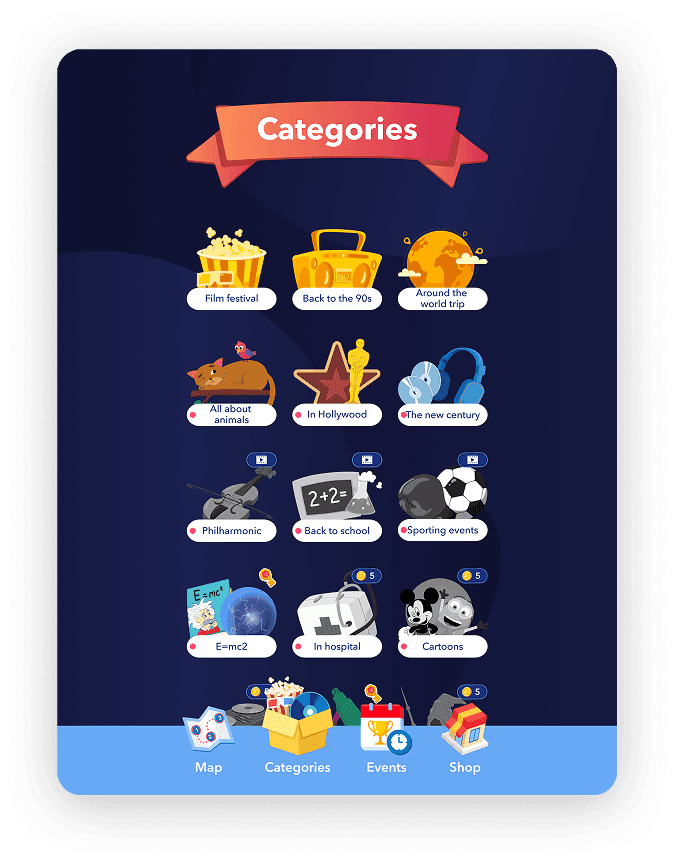 Categories game screen